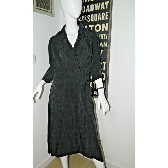 ba&sh Dress Size Large 3 Black Aimee Midi Wrap Collared Pockets  Dress - Picture 1 of 16